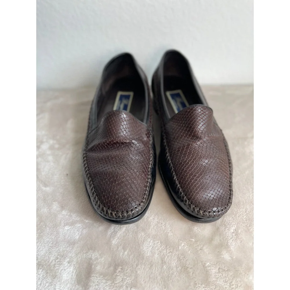 Bragano Cole Haan Mens 8.5 M Brown Snakeskin Leather Loafers Made in Italy Dress